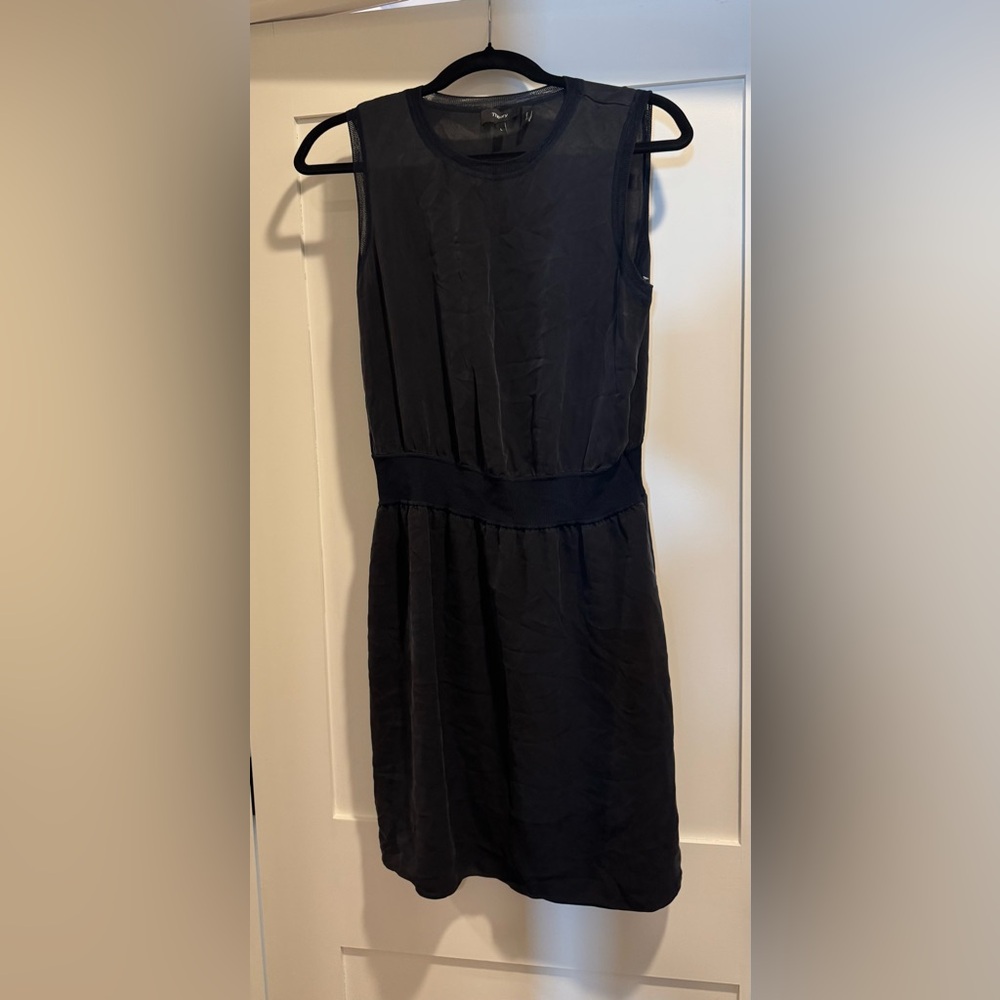 NWOT Theory Navy Blue Silk Combo Rib Trim Tank Dress size Large